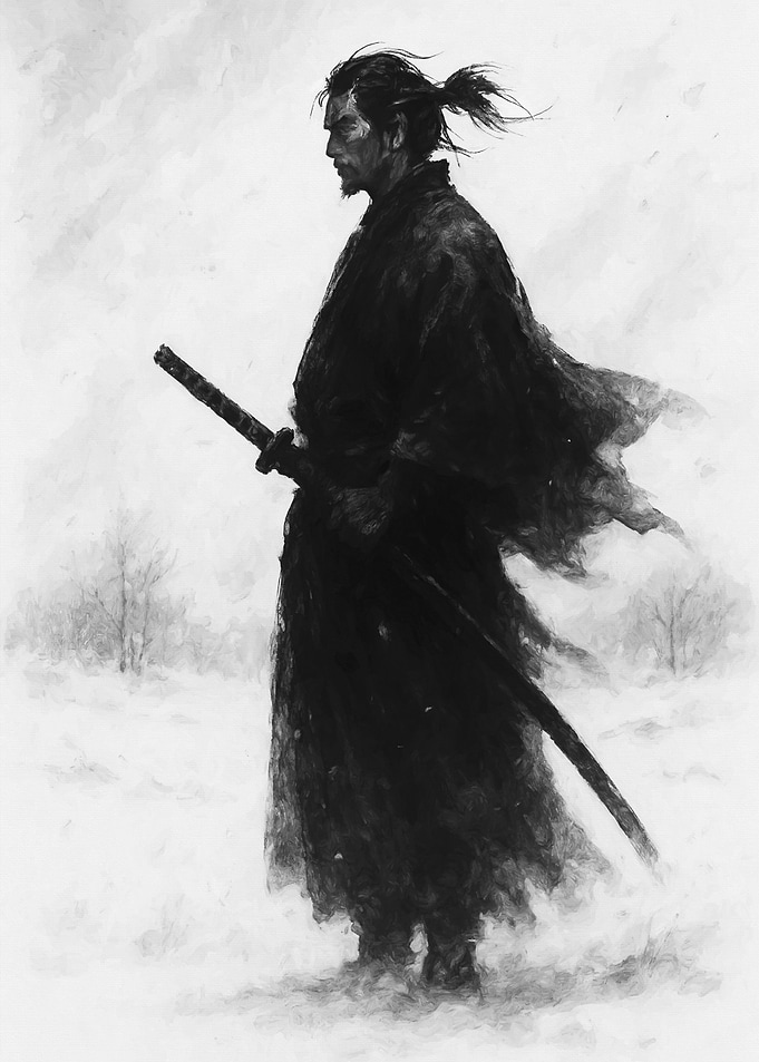 Thea black and white Samurai