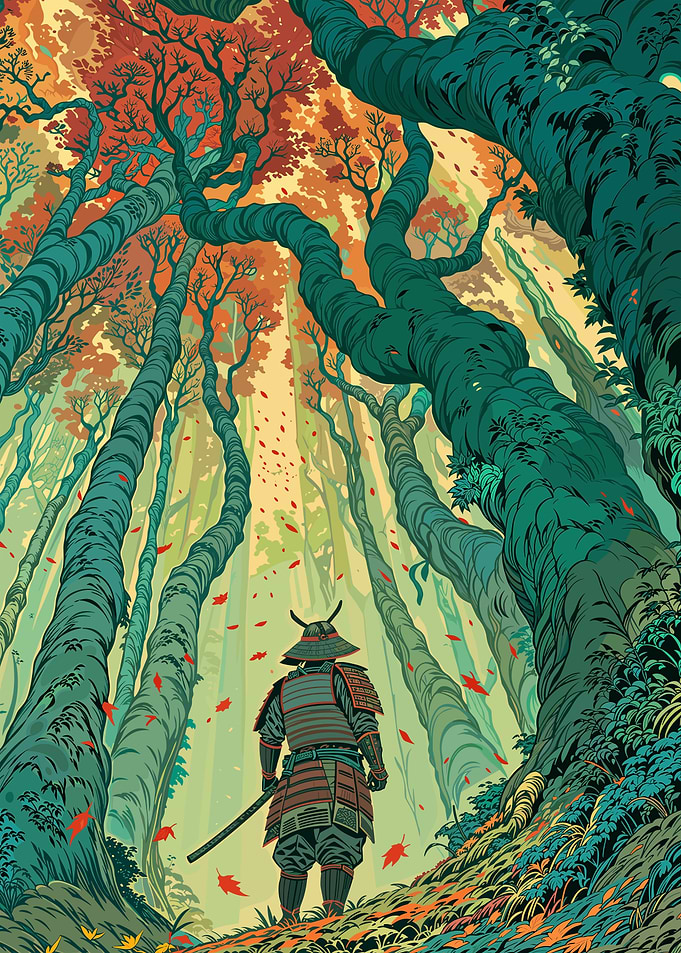 Samurai in Autumn Forest