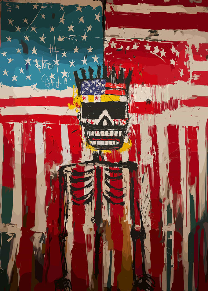 American Flag Skeleton Art