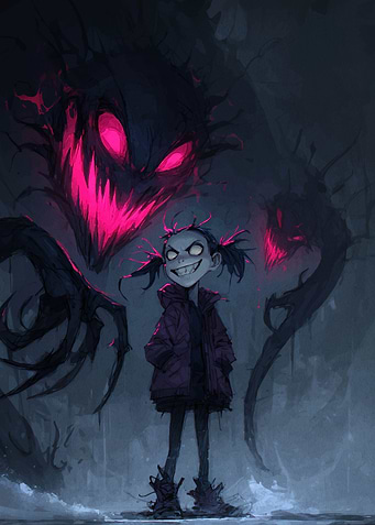 Creepy Girl with Shadow Monster