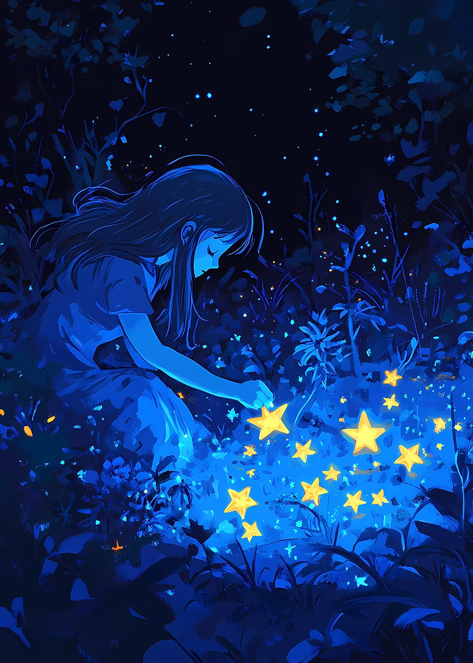 Girl with Stars in a Garden