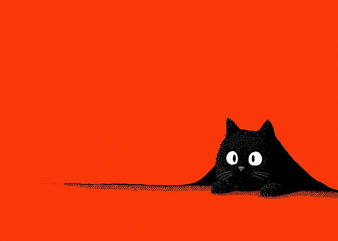 Peeking Black Cat on Orange Background