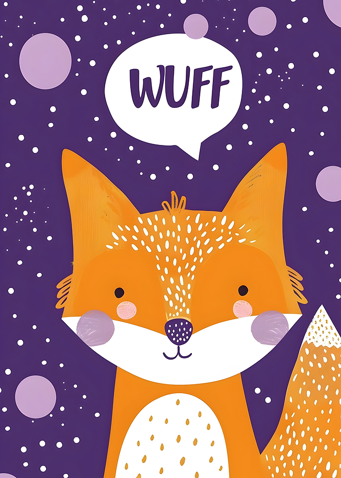 Cute Fox Illustration with 'WUFF' Text