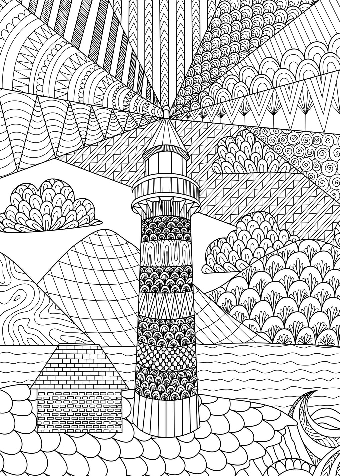 Lighthouse Coloring Page with Intricate Patterns