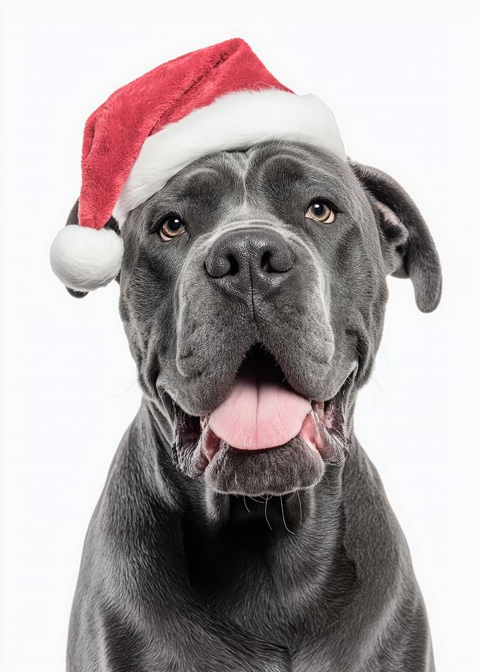 Cane Corso Dog with Santa Hat Portrait