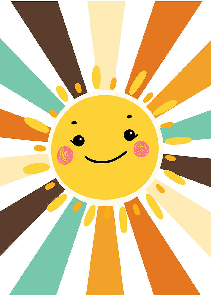 Cute Cartoon Sun with Retro Rays