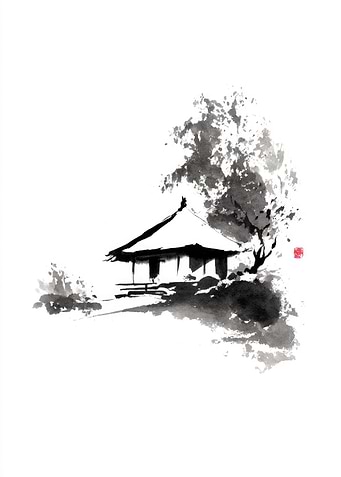 Japanese Ink Painting of a House