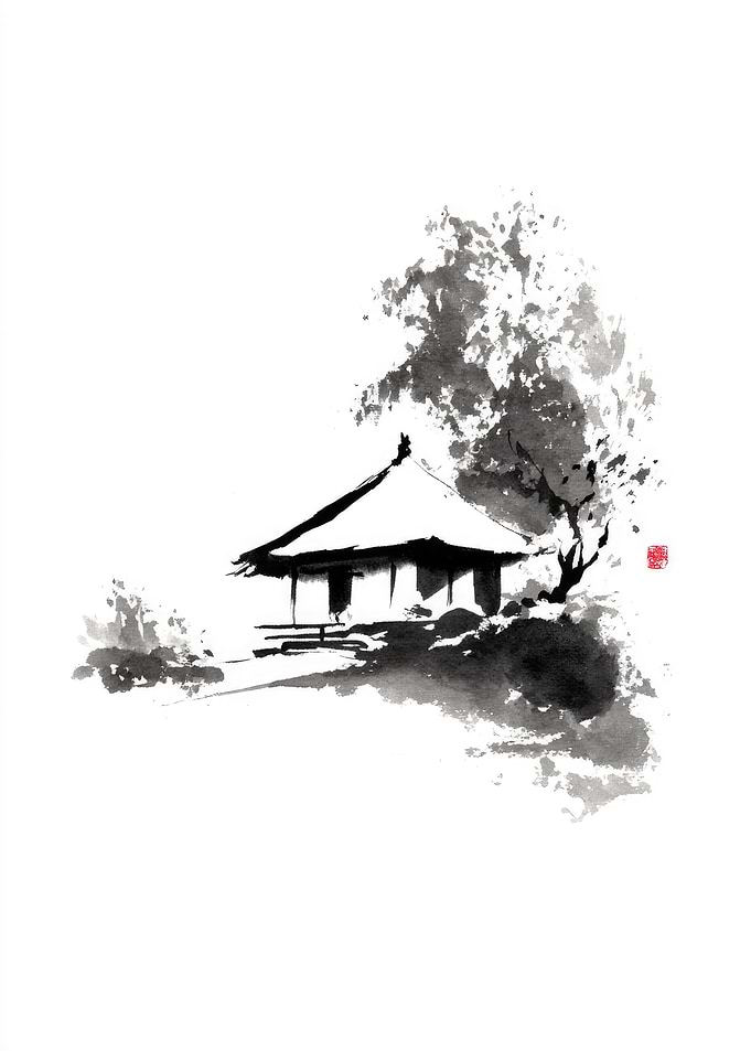 Japanese Ink Painting of a House