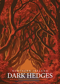 Dark Hedges, Northern Ireland Red Illustration