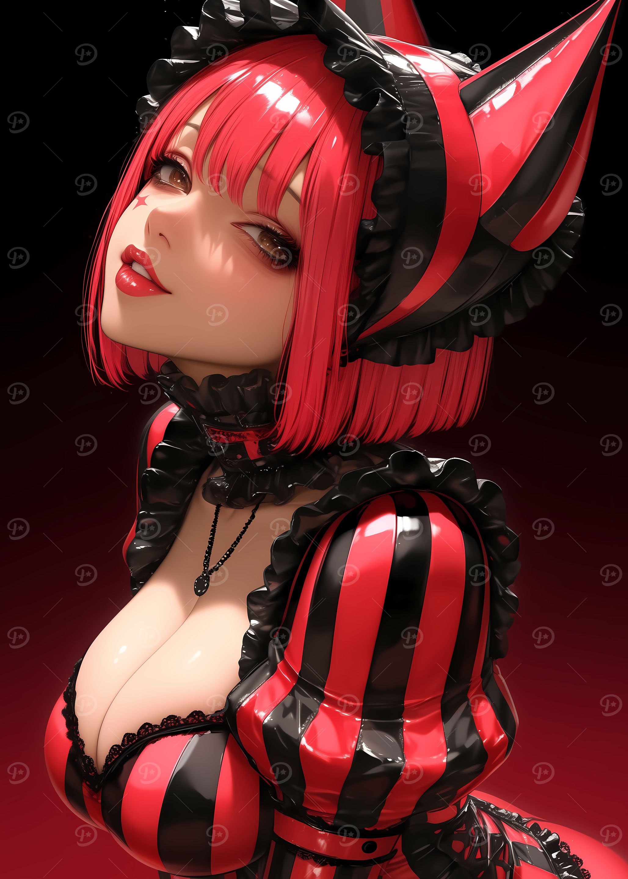 Red and Black Striped Anime Girl