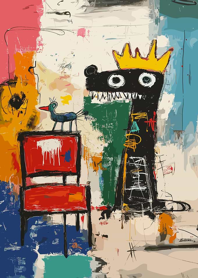 Crowned Dog with Bird on Thrown