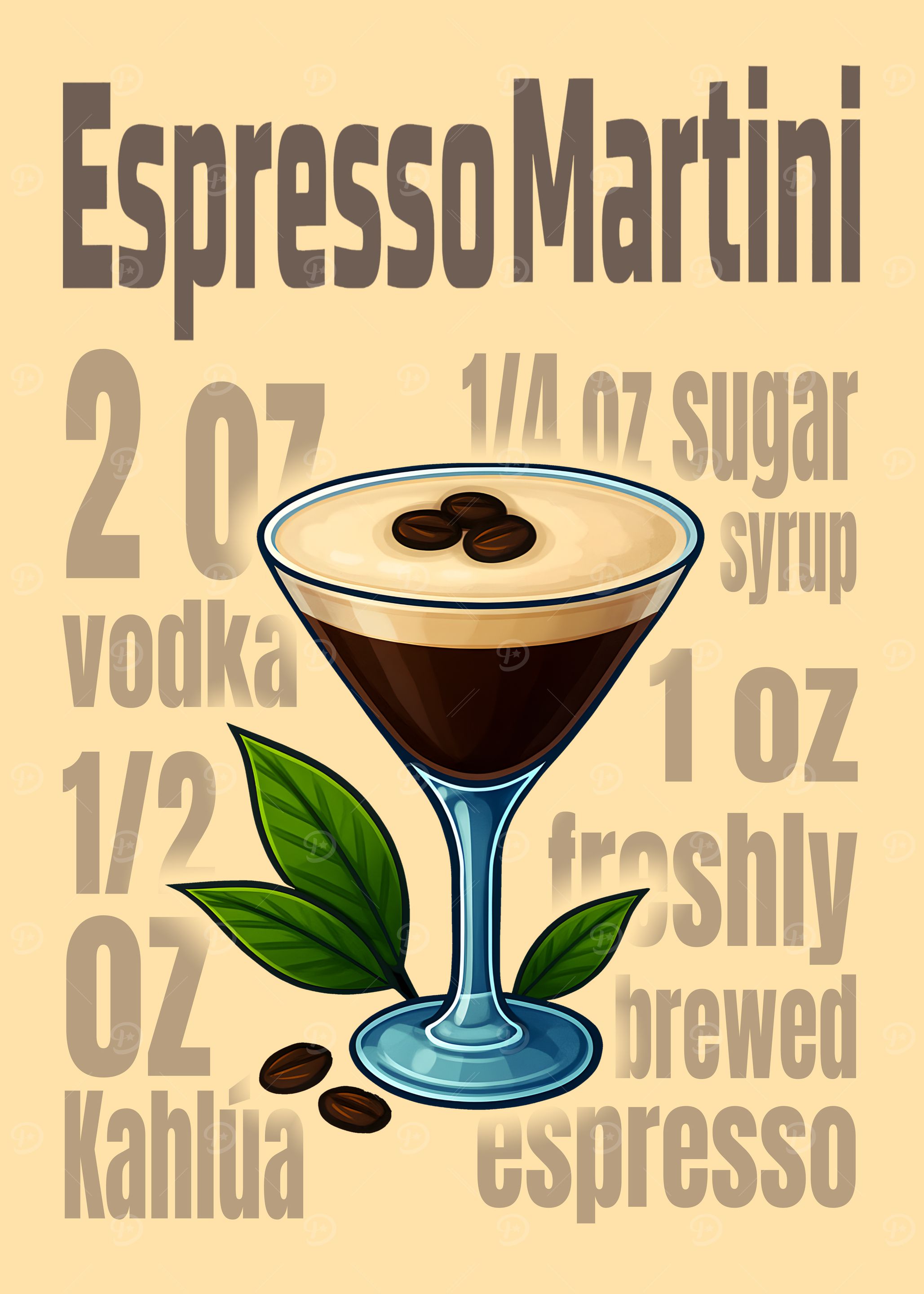 Espresso Martini Cocktail Art Print – Coffee Liqueur Drink Recipe Wall Decor for Kitchen, Bar, or Lounge
