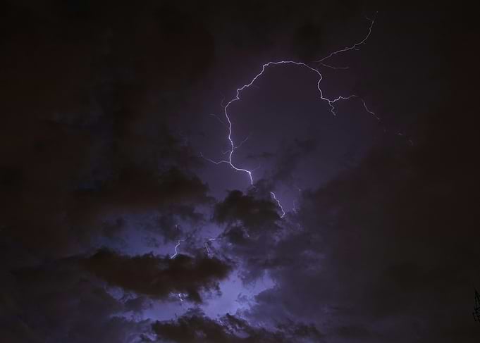 Lightning Strike in Dark Cloudy Sky