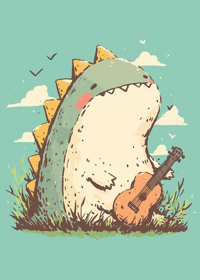 Cute Dinosaur Playing Ukulele Illustration