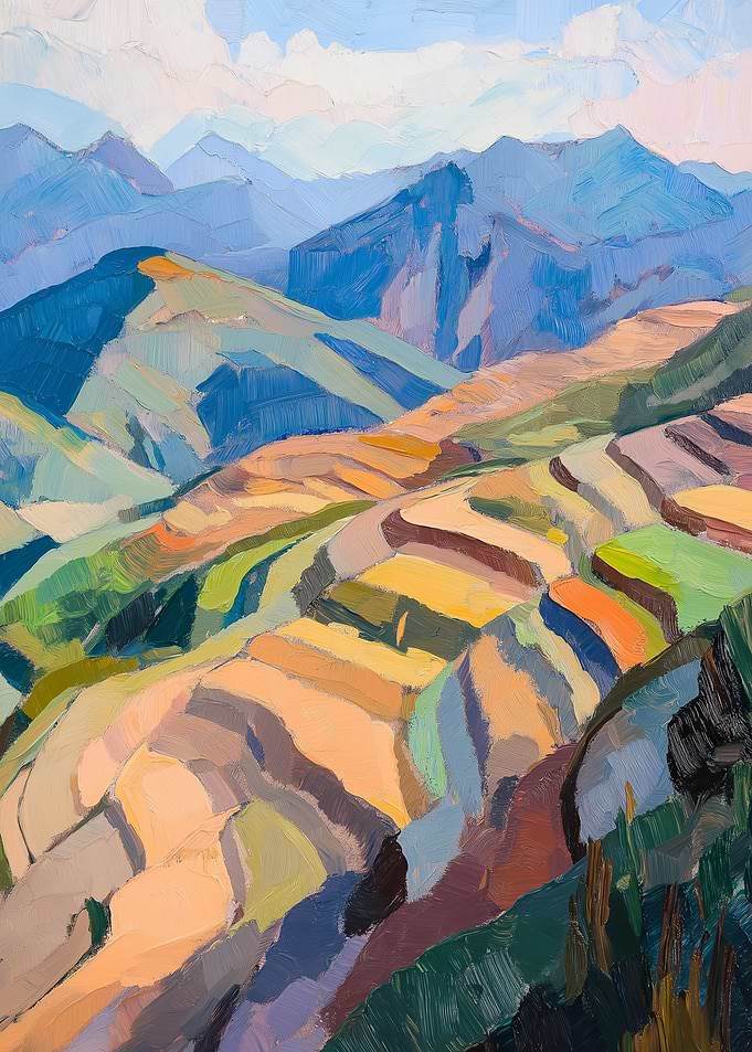 Mountain Terraces Oil Painting