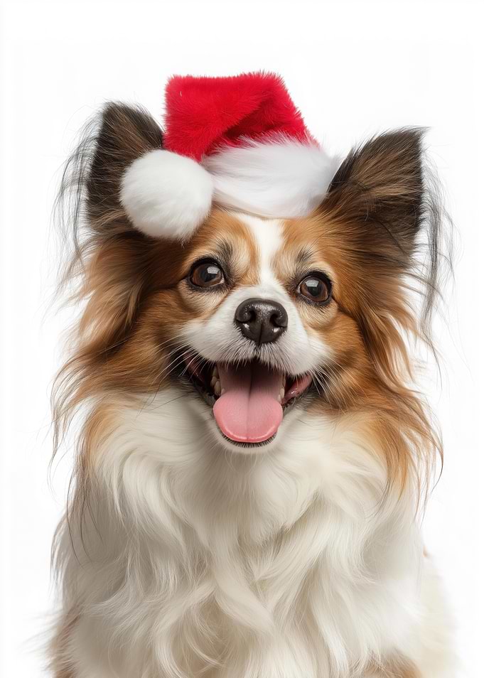Papillon Dog with Santa Hat Portrait