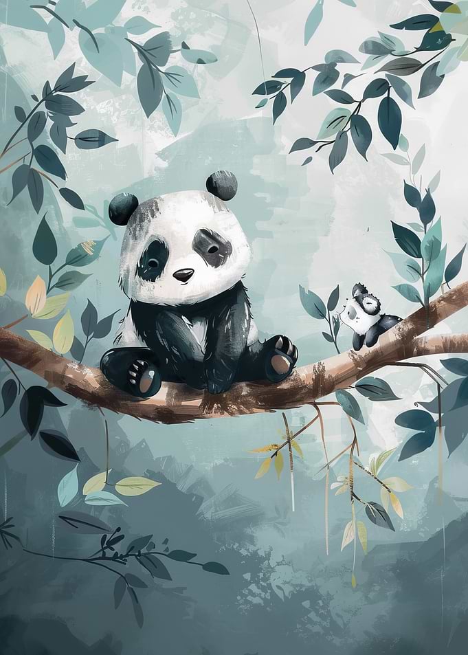 Panda Family on a Tree Branch