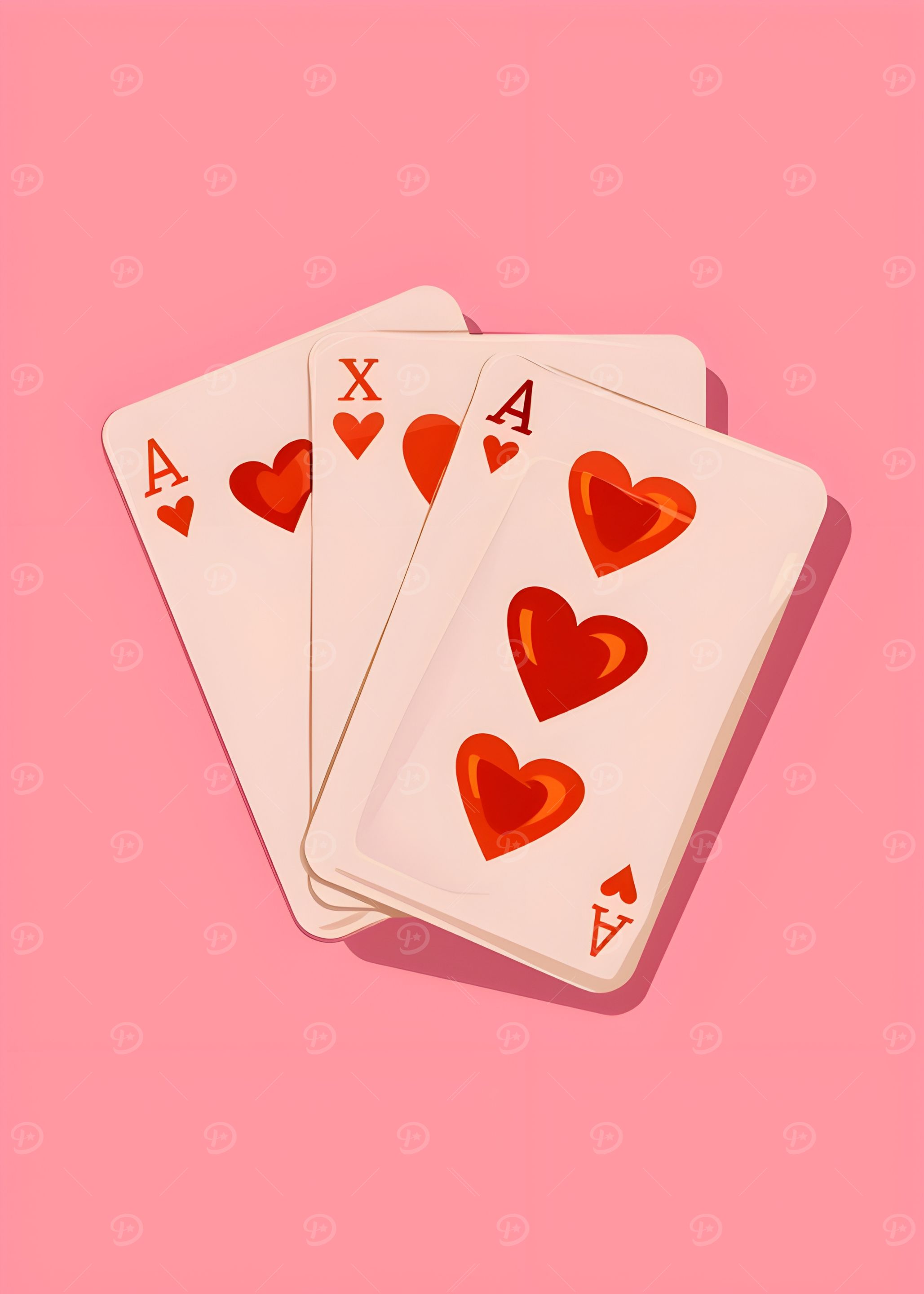Playing Cards with Hearts on Pink
