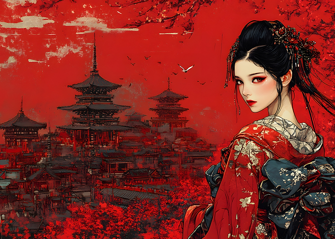 Geisha in Red Landscape