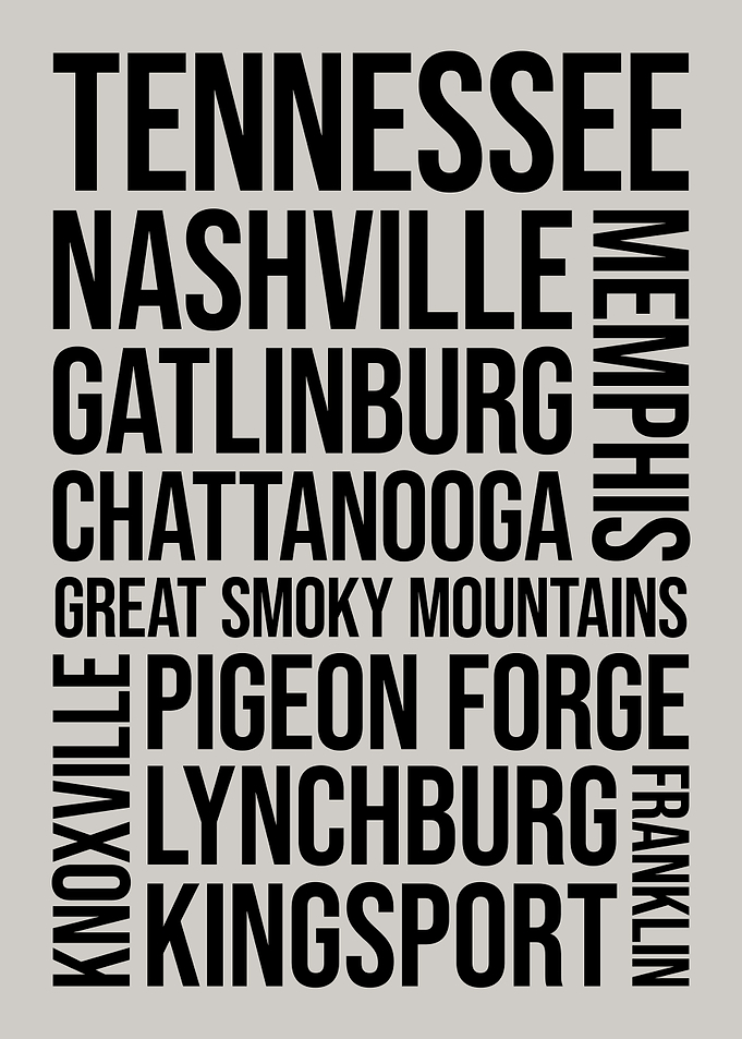 Tennessee Word Art Typography