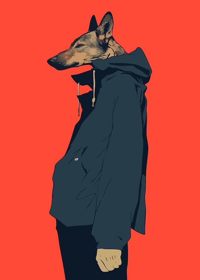 Greyhound in Hoodie Funny Anime Style Minimalist Pop Illustration