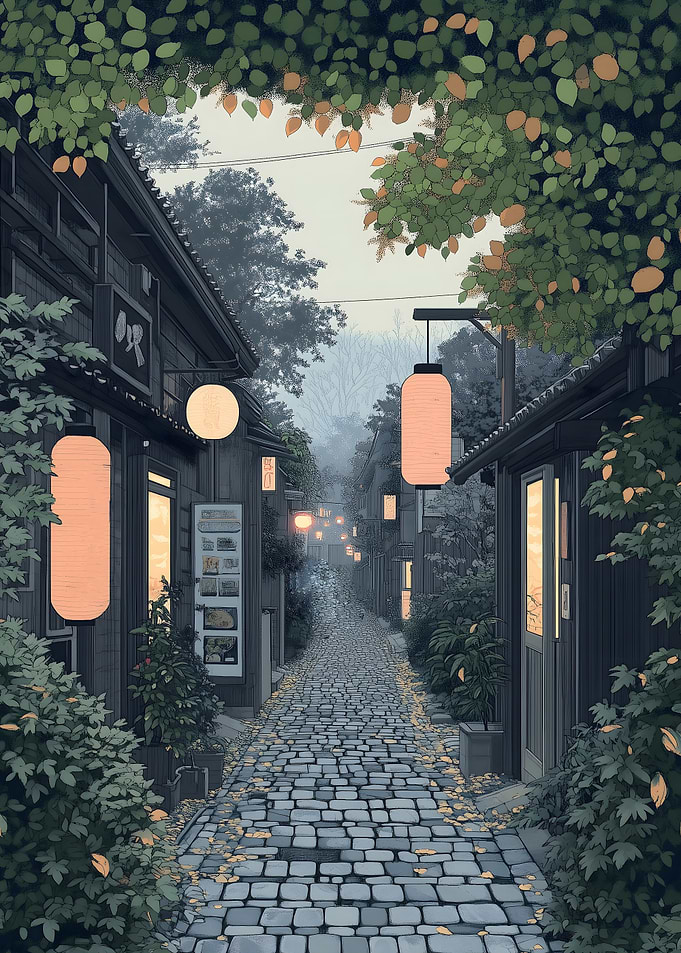 Japanese Street with Lanterns