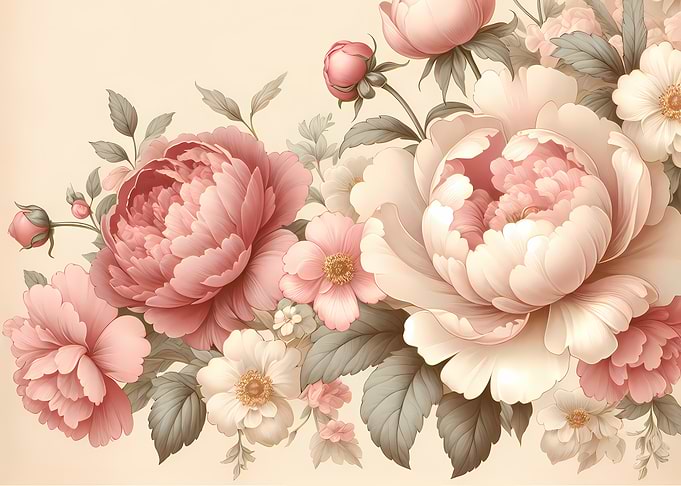 Vintage Peony Floral Art – Romantic Botanical Poster in Blush and Cream Tones