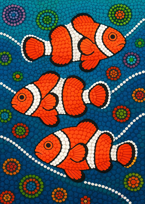 Clownfish Dot Painting — dot painting style metal print