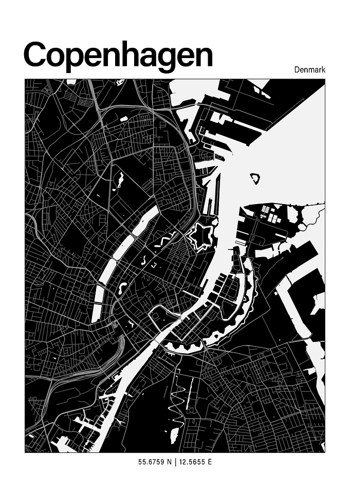Copenhagen Black and White Map