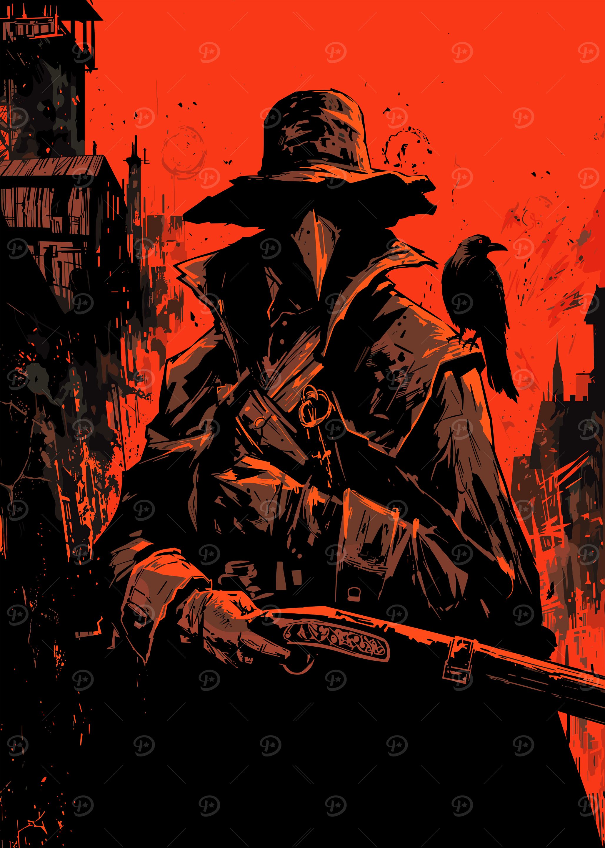 Plague Doctor with Crow Illustration