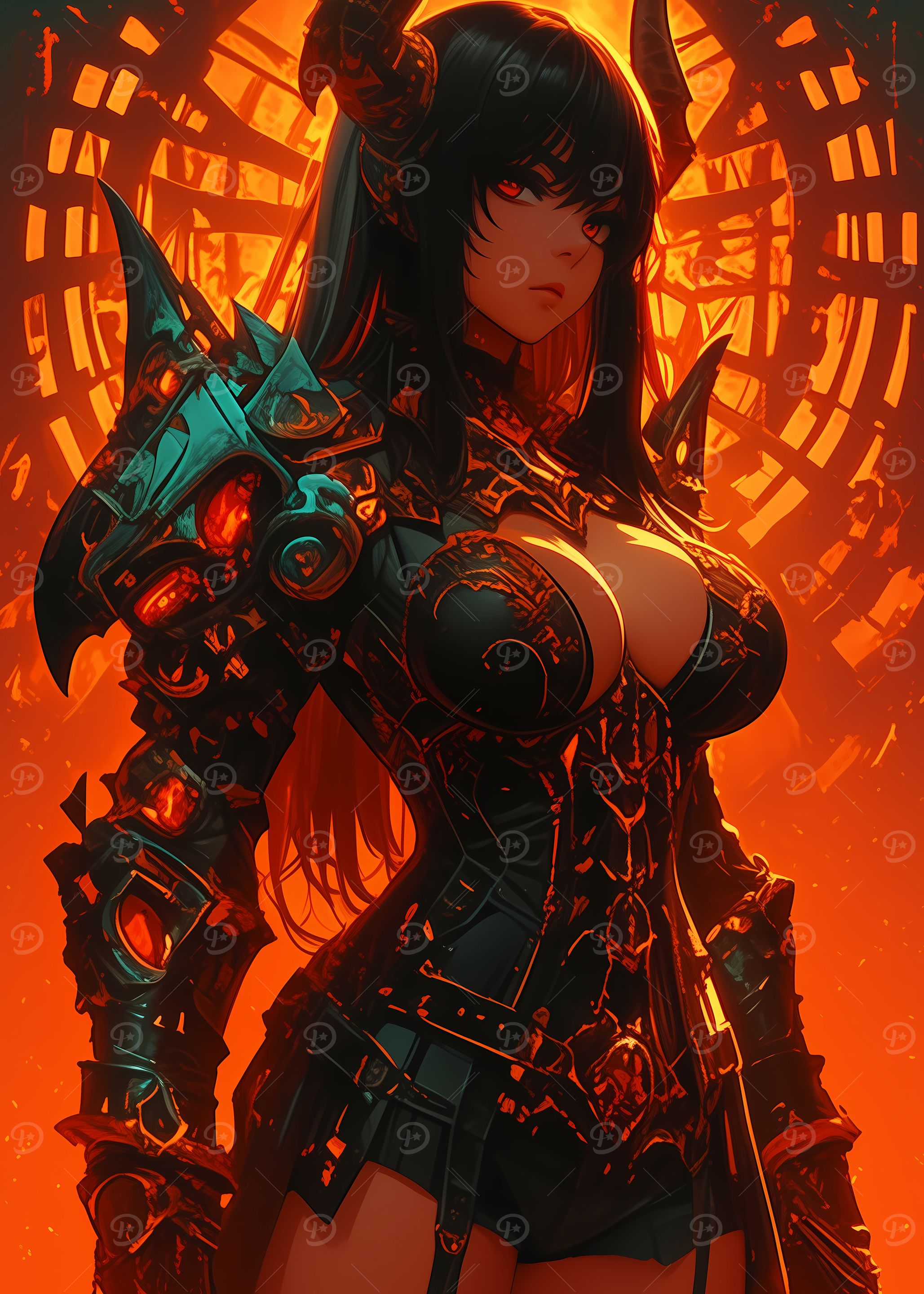 Anime Demon Girl in Armor Gaming