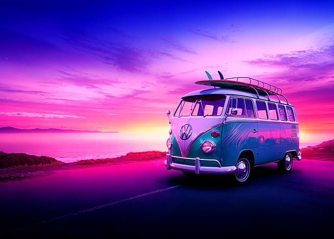 Volkswagen Van at Sunset