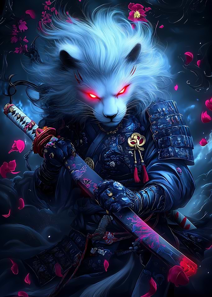 Lion Samurai with Glowing Red Eyes Animal