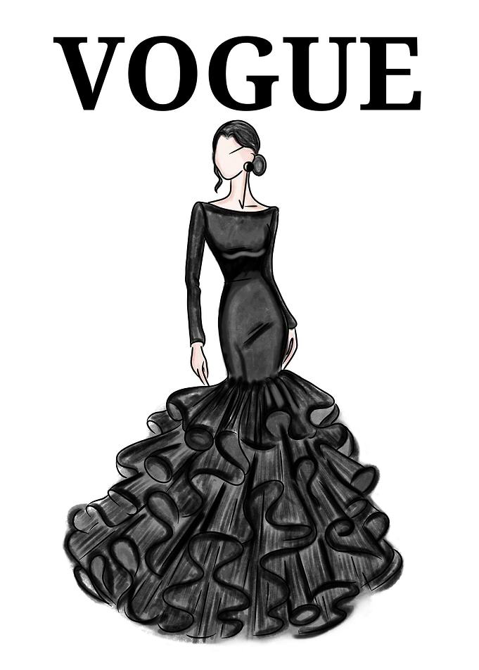 Vogue Fashion Illustration Black Dress