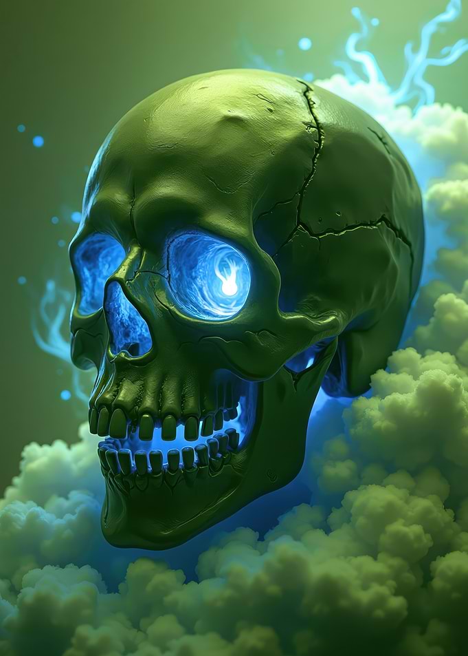 Green Skull with Blue Flames V12