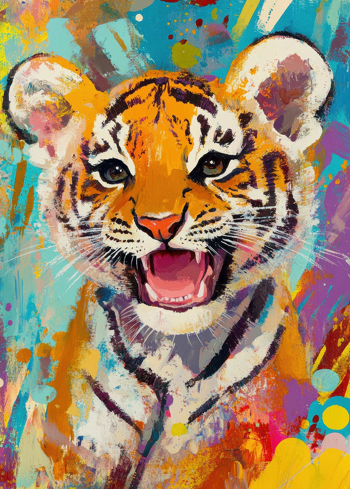 Colorful Tiger Cub Portrait Painting
