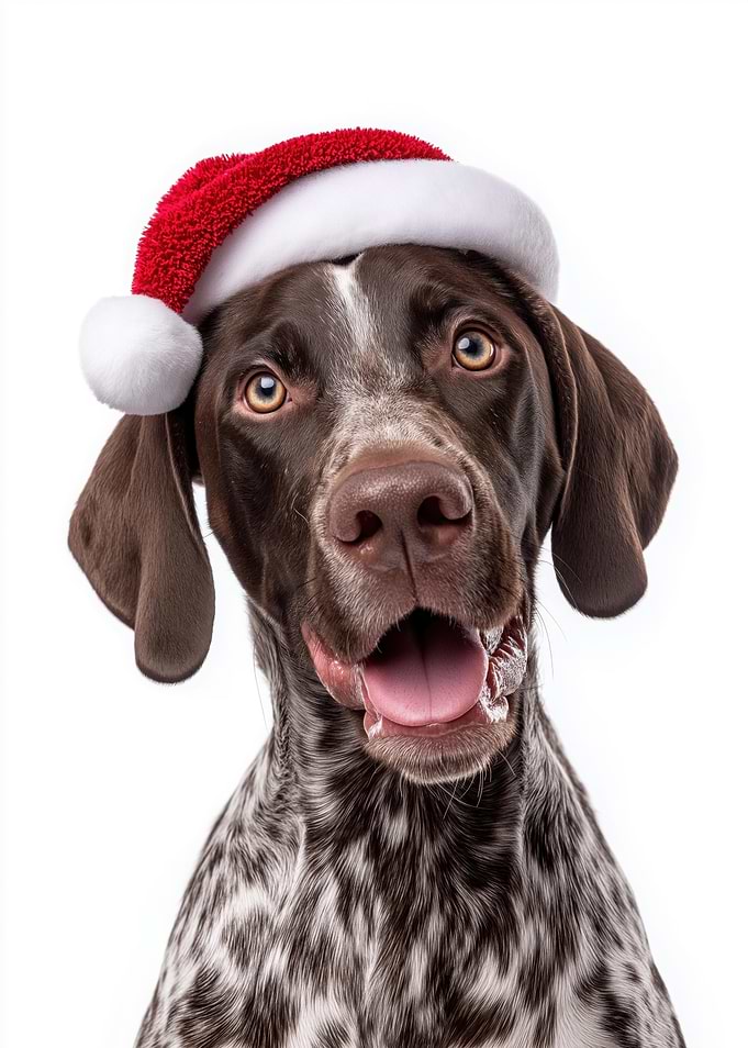 German Shorthaired Pointer Dog with Santa Hat