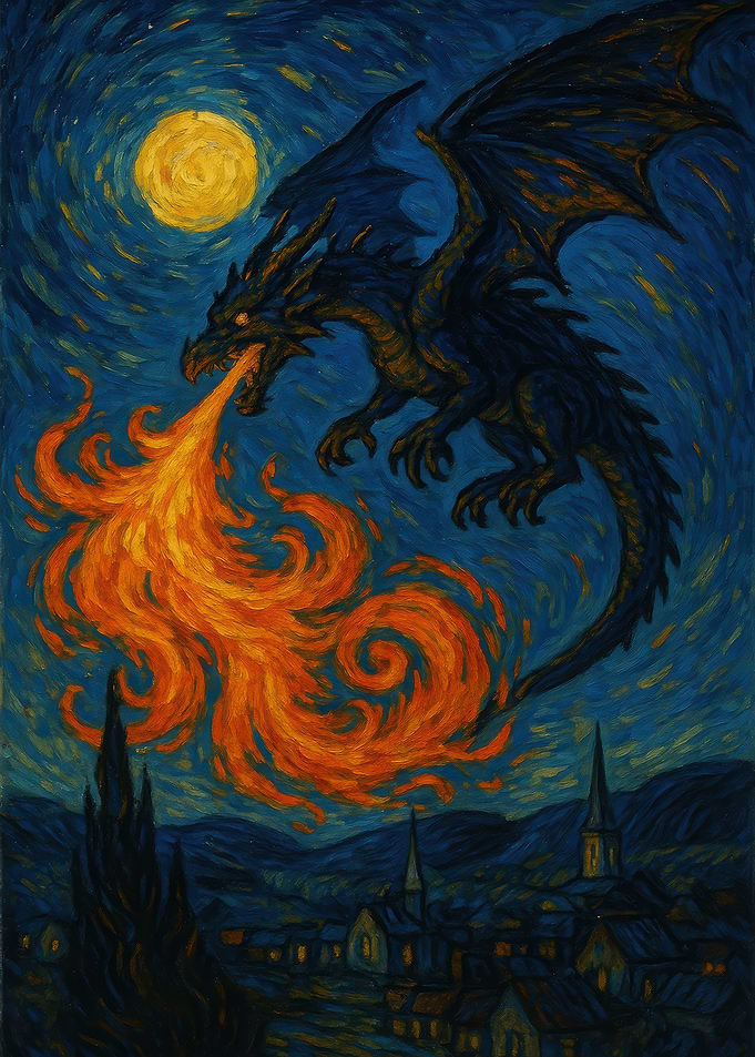 Dragon Fire Starry Night Painting