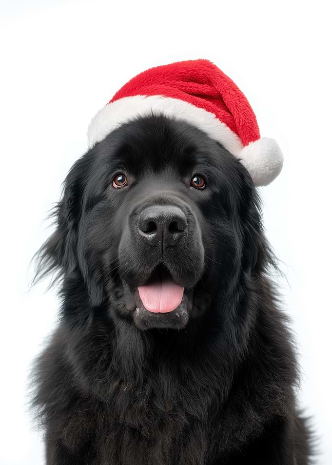 Christmas Newfoundland Dog with Santa Hat