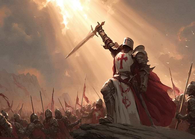 Crusader Knight Leading Army