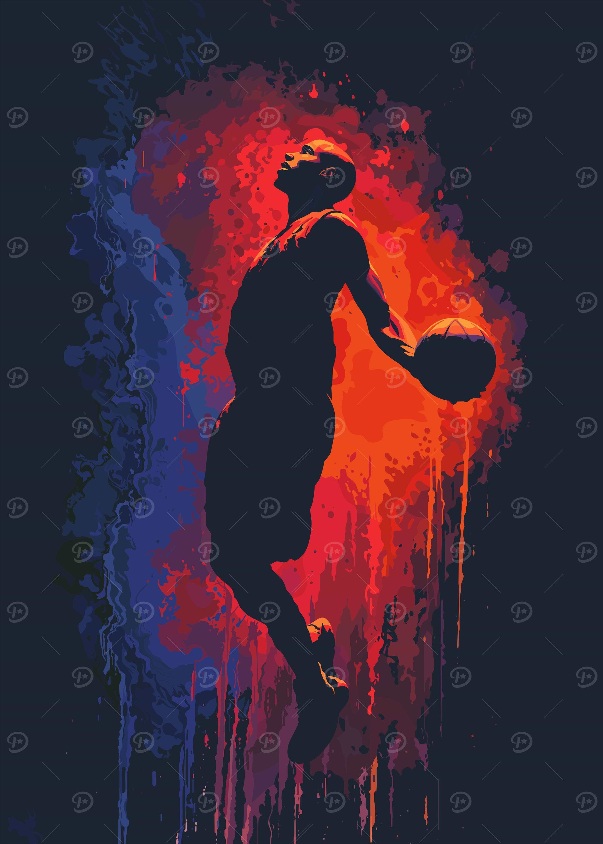Basketball Player Silhouette with Colorful Splashes