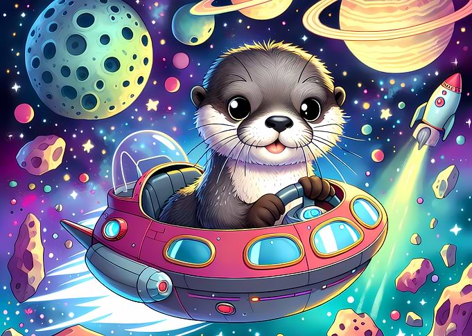 Cosmic Otter Joyride – Cute Animal in Outer Space Poster