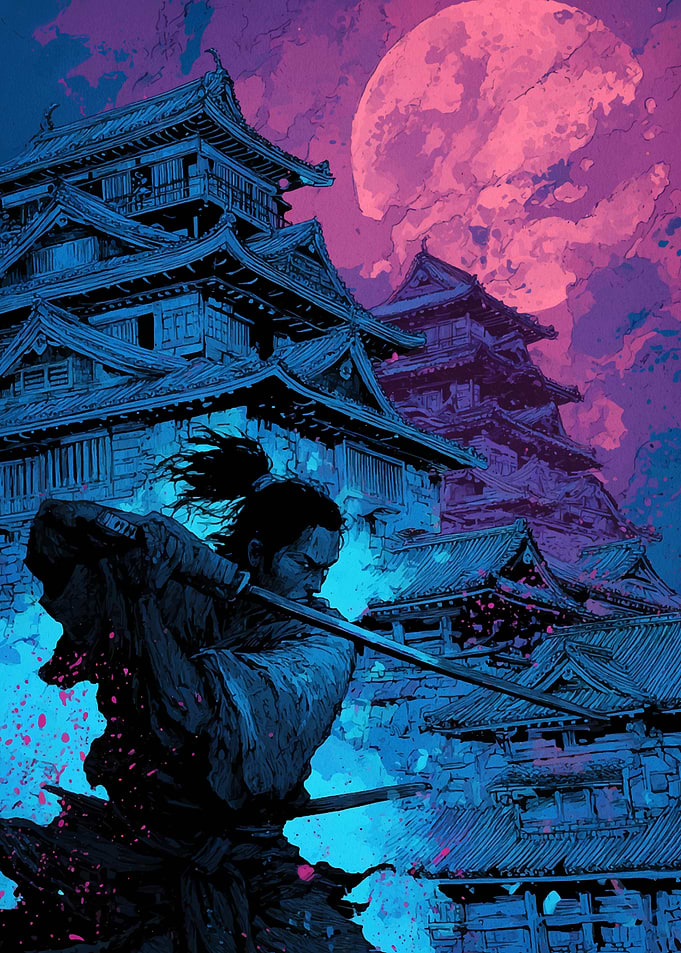 Samurai Warrior in Front of Castle