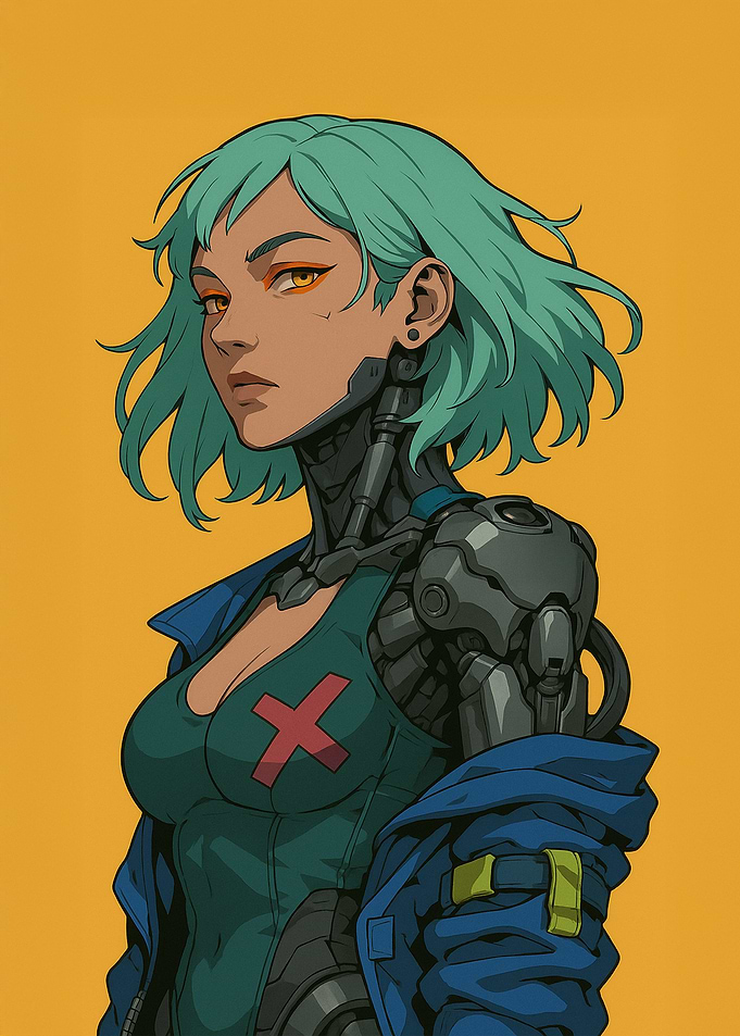 Cyborg Girl with Teal Hair