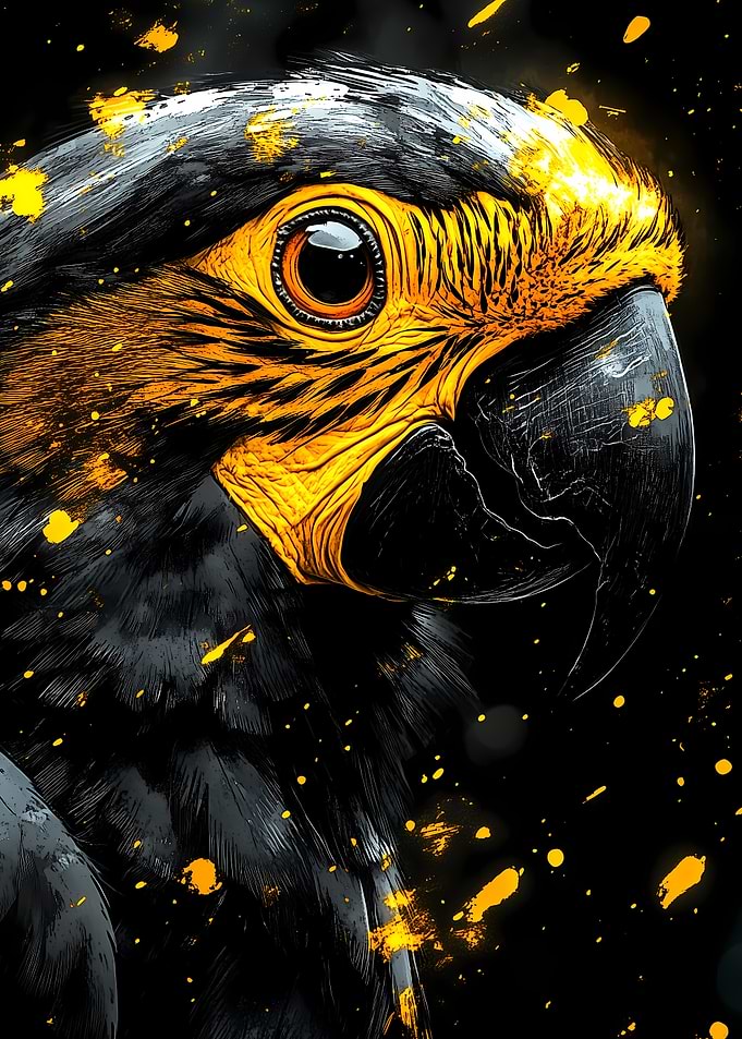 Parrot Portrait with Gold Accents