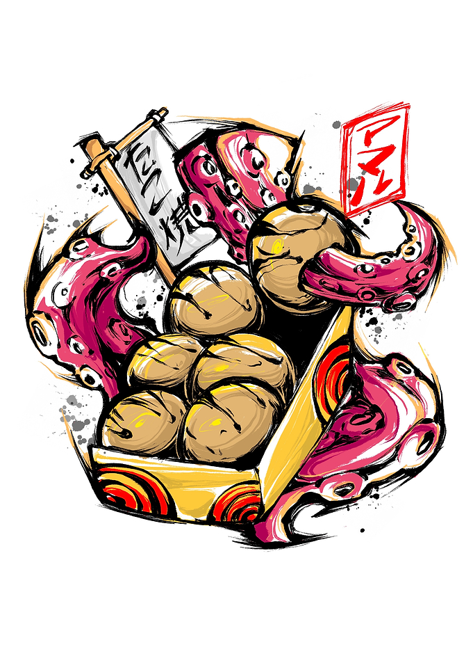 Takoyaki with Octopus Tentacles Illustration