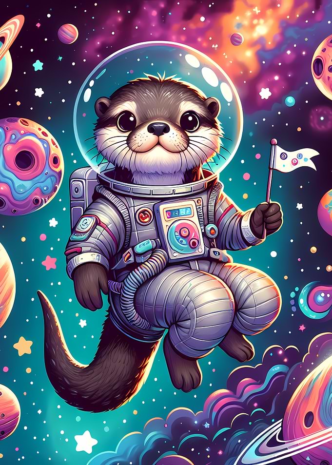 Space Otter Adventure – Cute Astronaut Animal in Galaxy Poster