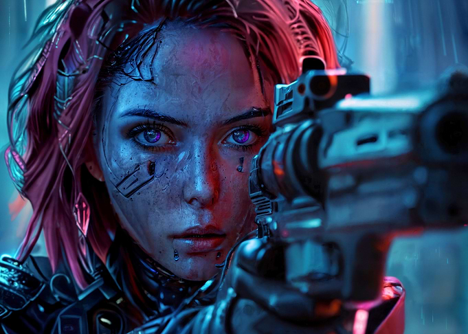 Cyberpunk Warrior with Gun