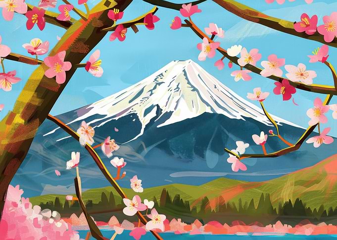 Mount Fuji with Cherry Blossoms Painting