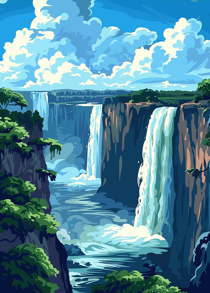 Majestic Waterfalls Landscape Illustration
